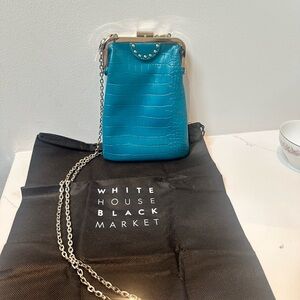 WHBM NWT w/ Dustbag Teal Croc-Embossed Chain Bag